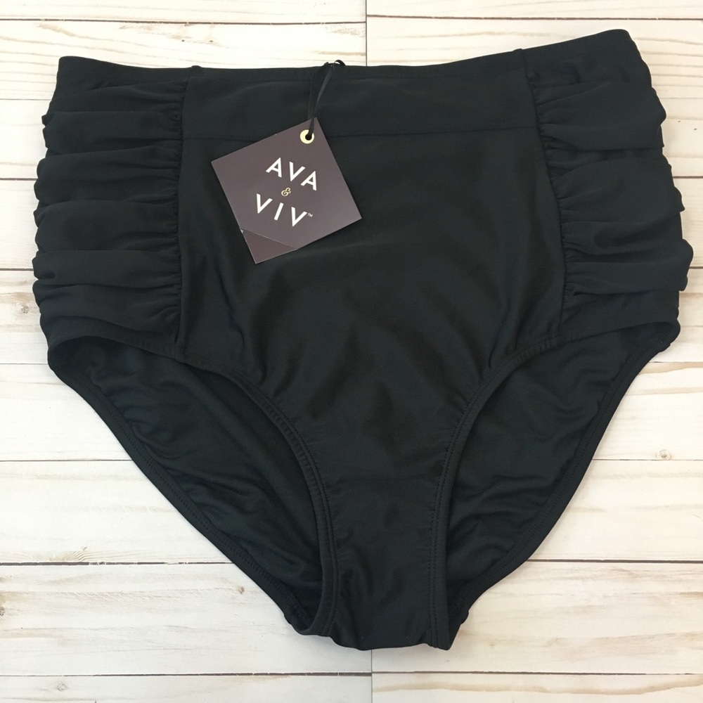 Ava & Viv Hi-Waisted Bikini Bottom Solid Black